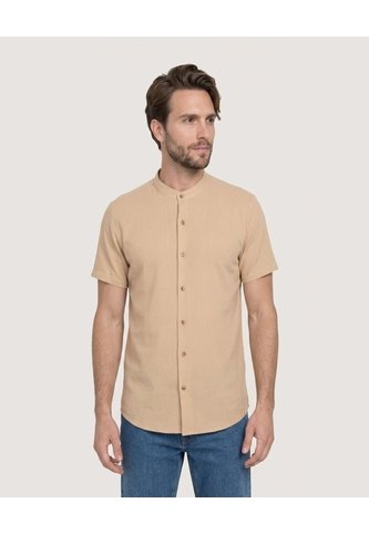 Camisa Manga Larga Con Bolsillo  Para Hombre Beige Ostu Ostu