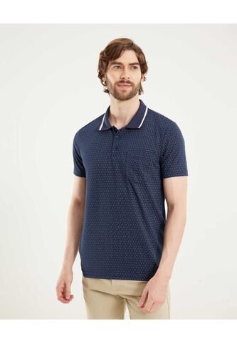 Polo Para Hombre Cuello Tejido Con Bolsillo Color Azul Marca Ostu #60110803 Ostu