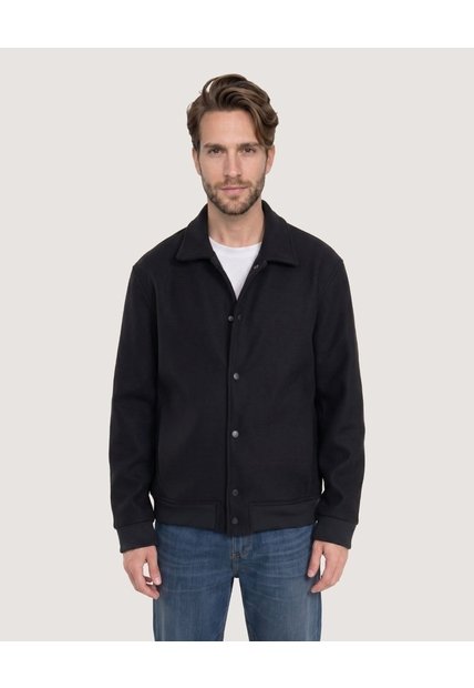 Chaqueta Bomber De Botones  Para Hombre Negro Ostu