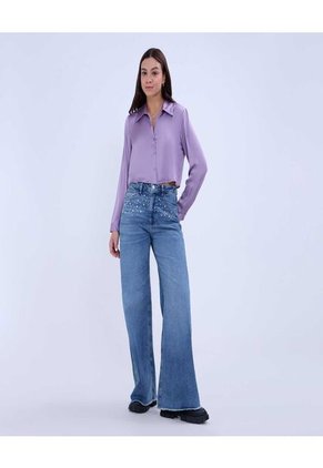 Camisa Para Mujer Manga Larga Color Lila  Marca Ostu #40010212