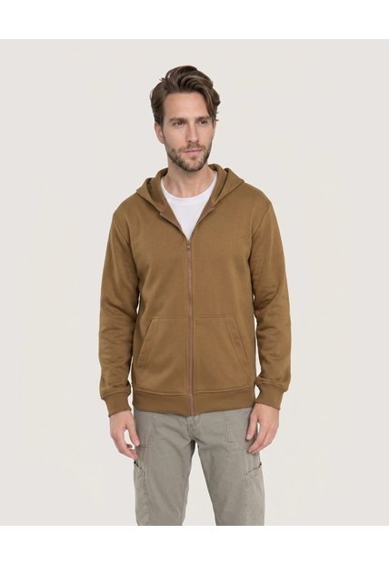 Buzo Hoodie Zipper De Ajuste Cómodo  Para Hombre Café Ostu