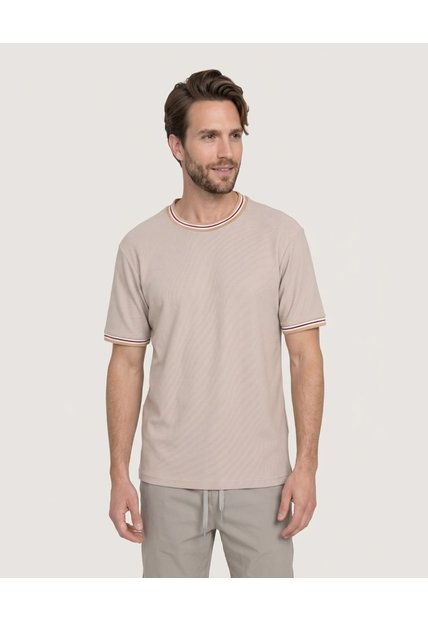 Camiseta Regular Preteñida Klang  Para Hombre Beige Ostu