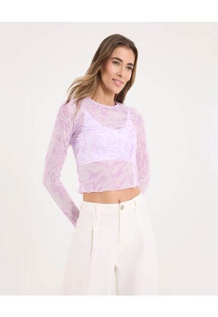 Camiseta Para Mujer Manga Larga Cuello Redondo Color Lila Marca Ostu #40092617