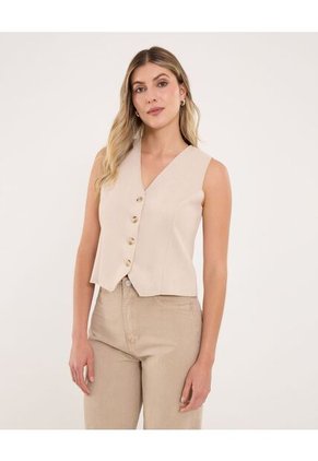 Chaleco Para Mujer Plano Color Arena Marca Ostu #40250027