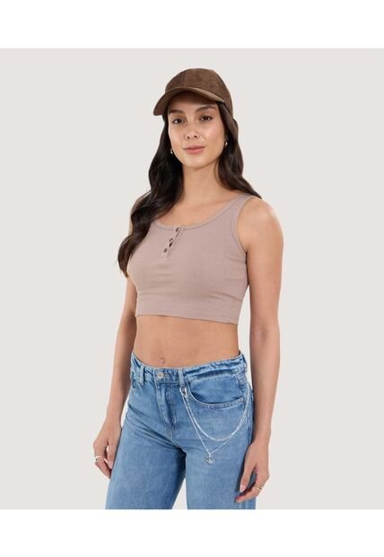 Camiseta Para Mujer Manga Sisa Cuello Redondo Color Café Marca Ostu #40092502