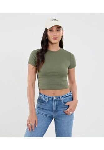 Camiseta Para Mujer Crop Top Manga Corta Color Verde Marca Ostu #40092504 Ostu