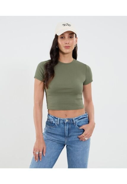 Camiseta Para Mujer Crop Top Manga Corta Color Verde Marca Ostu #40092504