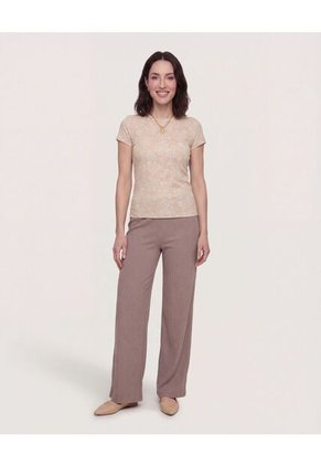 Camiseta Estampada Manga Corta Para Mujer Beige Ostu