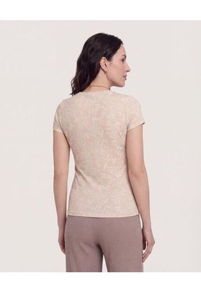 Camiseta Estampada Manga Corta Para Mujer Beige Ostu