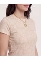 Camiseta Estampada Manga Corta  Para Mujer Beige Ostu de Ostu