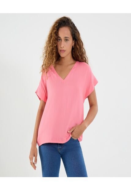 Blusa Para Mujer Manga Corta Color Coral Marca Ostu #40121125