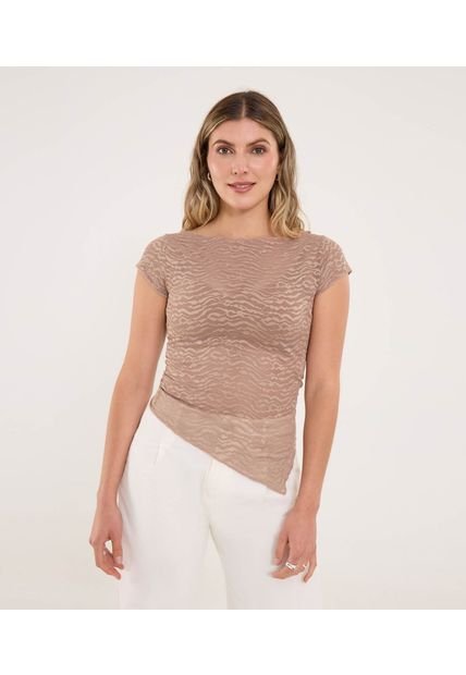 Camiseta Para Mujer Manga Corta Cuello Redondo Color Café Marca Ostu #40092636