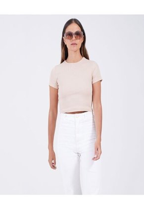 Crop Top Para Mujer Manga Corta Color Piel Marca Ostu #40091828