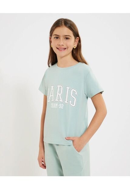 Camiseta Infantil Niña Manga Corta Cuello Redondo Color Azulclaro Marca Ostu #90090299