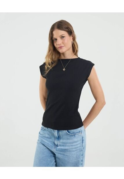 Camiseta Para Mujer Manga Sisa Cuello Redondo Color Negro Marca Ostu #40092529