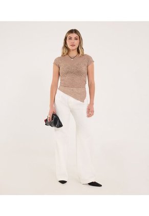 Camiseta Para Mujer Manga Corta Cuello Redondo Color Café Marca Ostu #40092636