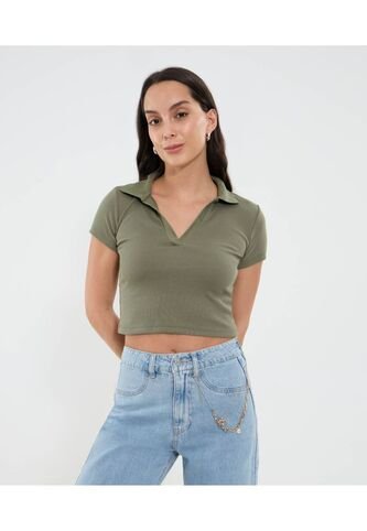 Polo Para Mujer Manga Corta Color Verde Marca Ostu #40110177 Ostu