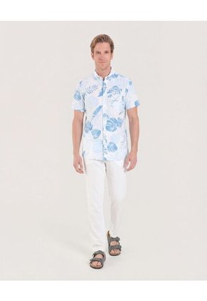 Camisa  Para Hombre Manga Corta Con Bolsillo Cuello B Color Azul Marca Ostu #60010896