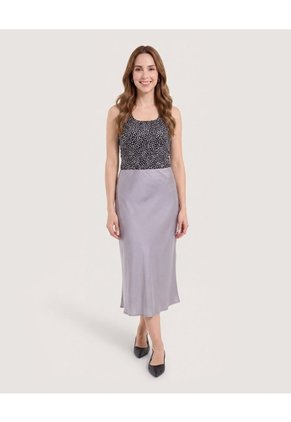 Falda En Satin Para Mujer Gris Ostu