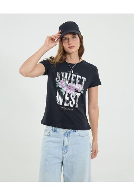 Camiseta Para Mujer Manga Corta Cuello Redondo Color Negro Marca Ostu #40092508