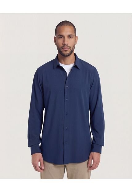 Camisa  Para Hombre Manga Larga Sin Bolsillo Cuello C Color Azul Marca Ostu #60019067