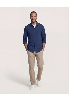 Camisa  Para Hombre Manga Larga Sin Bolsillo Cuello C Color Azul Marca Ostu #60019067
