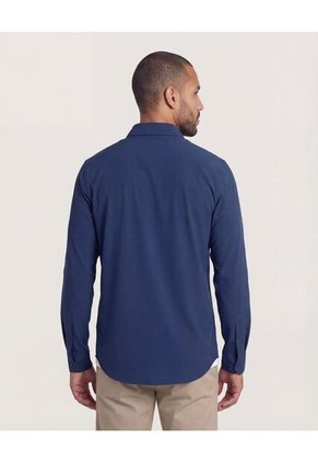 Camisa  Para Hombre Manga Larga Sin Bolsillo Cuello C Color Azul Marca Ostu #60019067