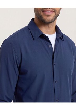 Camisa  Para Hombre Manga Larga Sin Bolsillo Cuello C Color Azul Marca Ostu #60019067