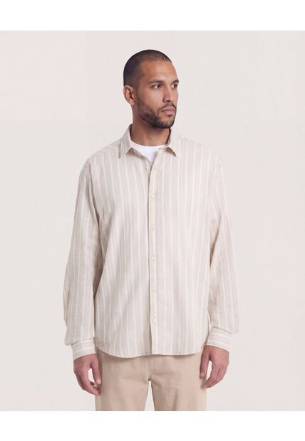 Camisa  Para Hombre Manga Larga Sin Bolsillo Cuello C Color Camel Marca Ostu #60018229