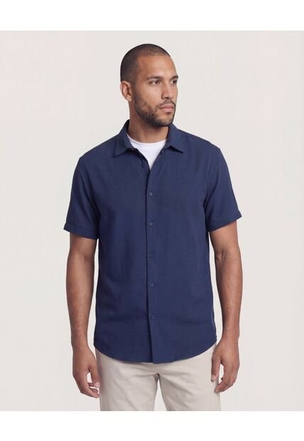 Camisa  Para Hombre Manga Corta Sin Bolsillo Cuello C Color Azul Marca Ostu #60019069