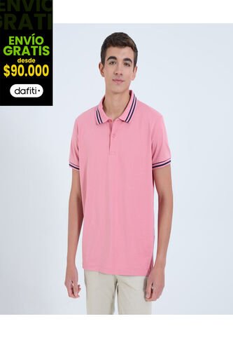 Polo Para Hombre Cuello Tejido Sin Bolsillo Color Coral Marca Ostu #60110770 Ostu
