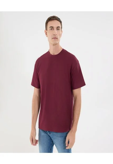 Camiseta Para Hombre Manga Corta Cuello Redondo Color Vino Marca Ostu #60091702