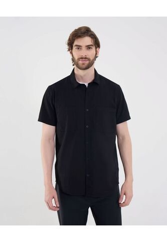 Camisa Para Hombre Manga Corta Con Bolsillo Cuello Casual M Color Negro Marca Ostu #60010818 Ostu