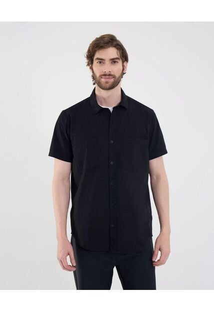Camisa Para Hombre Manga Corta Con Bolsillo Cuello Casual M Color Negro Marca Ostu #60010818
