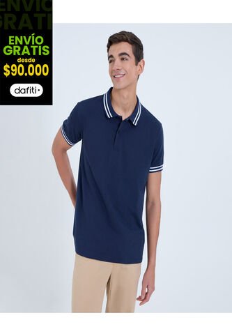 Polo Para Hombre Cuello Tejido Sin Bolsillo Color Azul Marca Ostu #60110767 Ostu