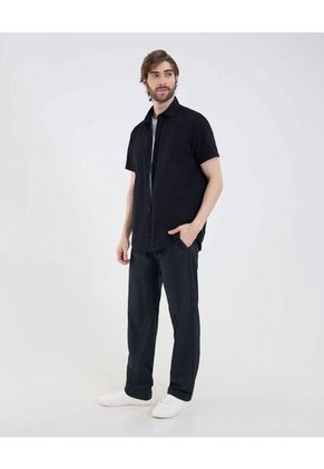 Camisa Para Hombre Manga Corta Con Bolsillo Cuello Casual M Color Negro Marca Ostu #60010818