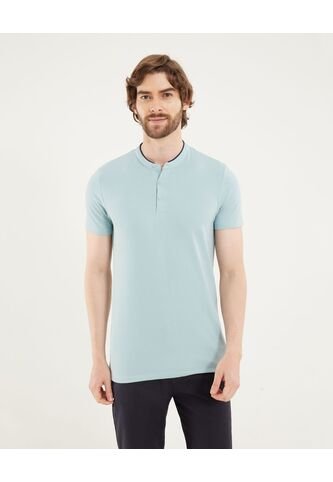 Polo Para Hombre Cuello Mao Sin Bolsillo Color Verde Marca Ostu #60110776 Ostu