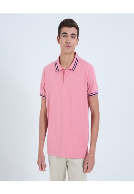 Polo Para Hombre Cuello Tejido Sin Bolsillo Color Coral Marca Ostu #60110770