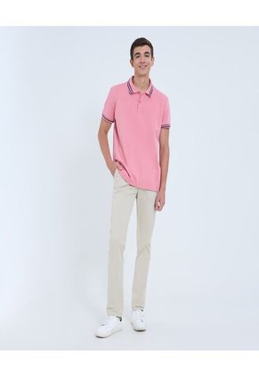 Polo Para Hombre Cuello Tejido Sin Bolsillo Color Coral Marca Ostu #60110770