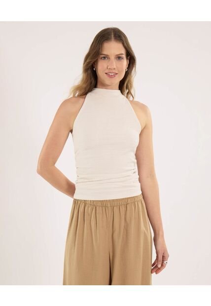 Camiseta Para Mujer Manga Sisa Cuello Alto Color Beige Marca Ostu #40092690