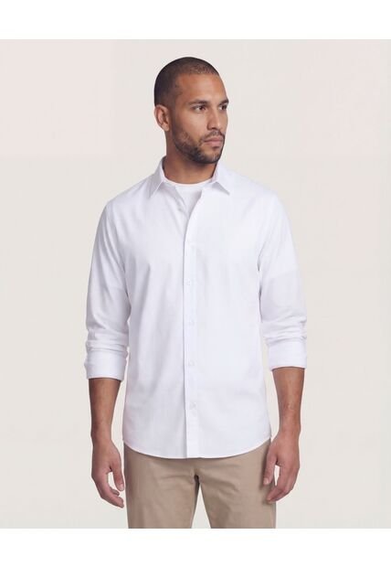 Camisa  Para Hombre Manga Larga Sin Bolsillo Cuello C Color Blanco Marca Ostu #60019881