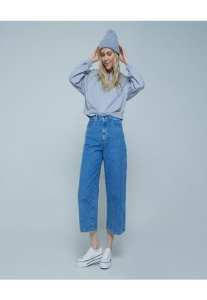 Jean Culotte Tono Medio  Para Mujer Azul Ostu
