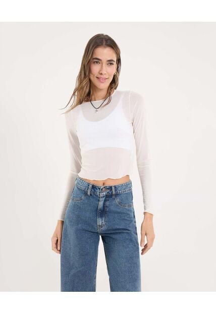 Camiseta Para Mujer Manga Larga Cuello Redondo Color Crema Marca Ostu #40092616