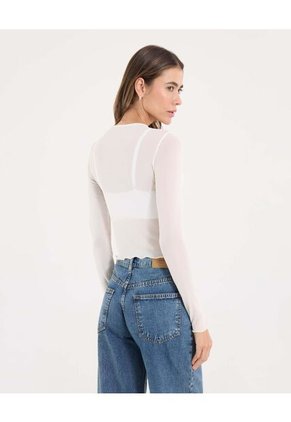 Camiseta Para Mujer Manga Larga Cuello Redondo Color Crema Marca Ostu #40092616