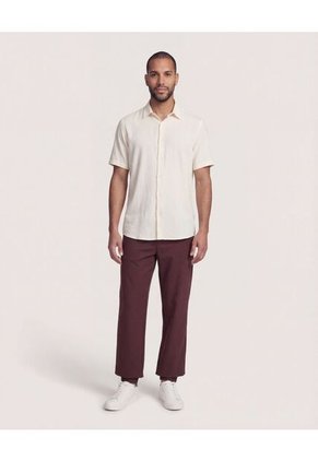 Camisa  Para Hombre Manga Corta Sin Bolsillo Cuello C Color Crudo Marca Ostu #60019069