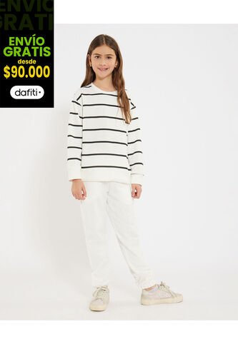 Pantalón Infantil Niña Jogger Color Crema Marca Ostu #90070064 Ostu