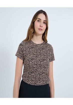 Camiseta Para Mujer Manga Corta Cuello Redondo Color Café Marca Ostu #40092429