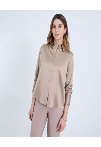 Camisa Para Mujer Manga Larga Color Café Marca Ostu #40010294 Ostu