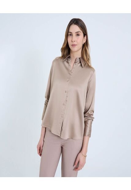 Camisa Para Mujer Manga Larga Color Café Marca Ostu #40010294