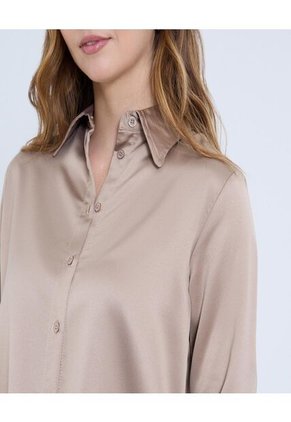 Camisa Para Mujer Manga Larga Color Café Marca Ostu #40010294